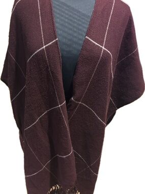 LOFT Maroon Windowpane Open-Front Cape